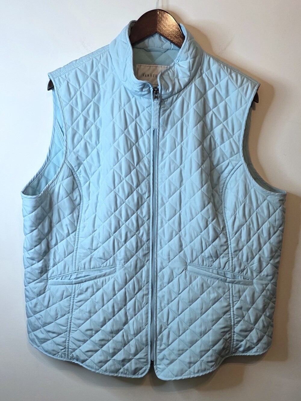 Van Heusen Light Teal Blue Quilted Vest Size XXL Full Zip Lightweight Coastal